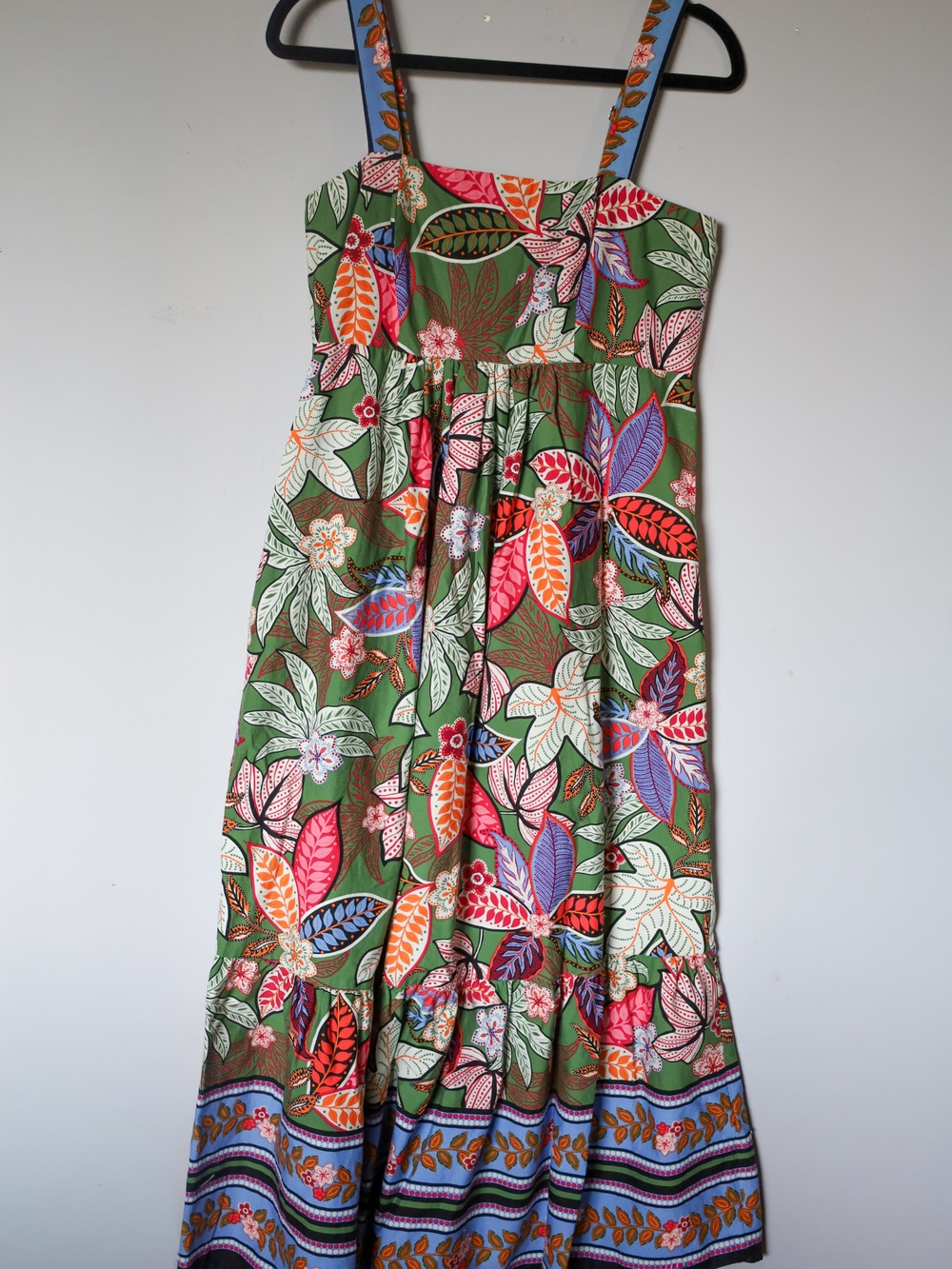 London Times Green Floral Sundress with Multicolor Leaf Print